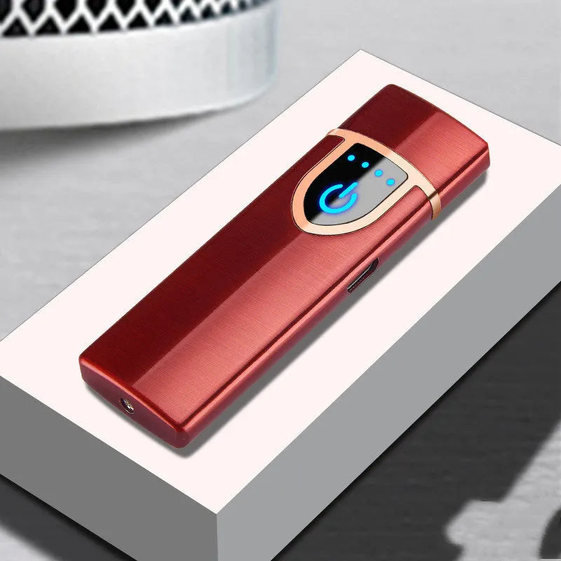 Creative fashion USB charging double arc lighter in zinc alloy, black colour, compact size 73x35x11mm