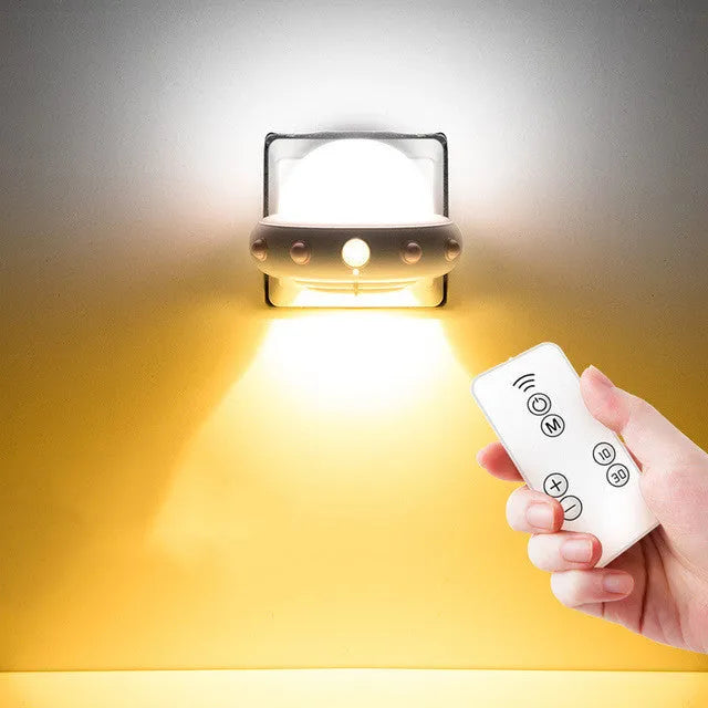 Remote control UFO bedside night light in blue, pink, or white with colourful LED lighting