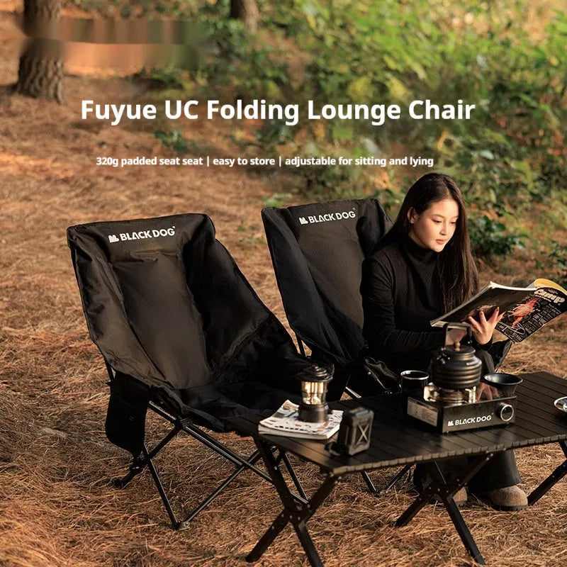 Night black folding moon chair with thickened oxford cloth for camping and beach use