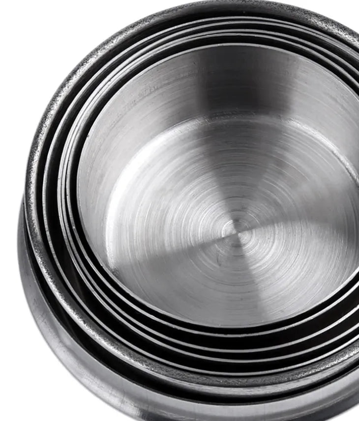 Silver stainless steel collapsible travel cup with key ring, folded and expanded views