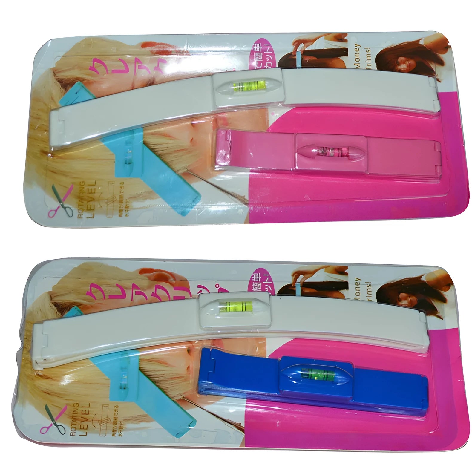 Bang trimmer ruler haircut splint in blue and pink ABS plastic for fringe trimming