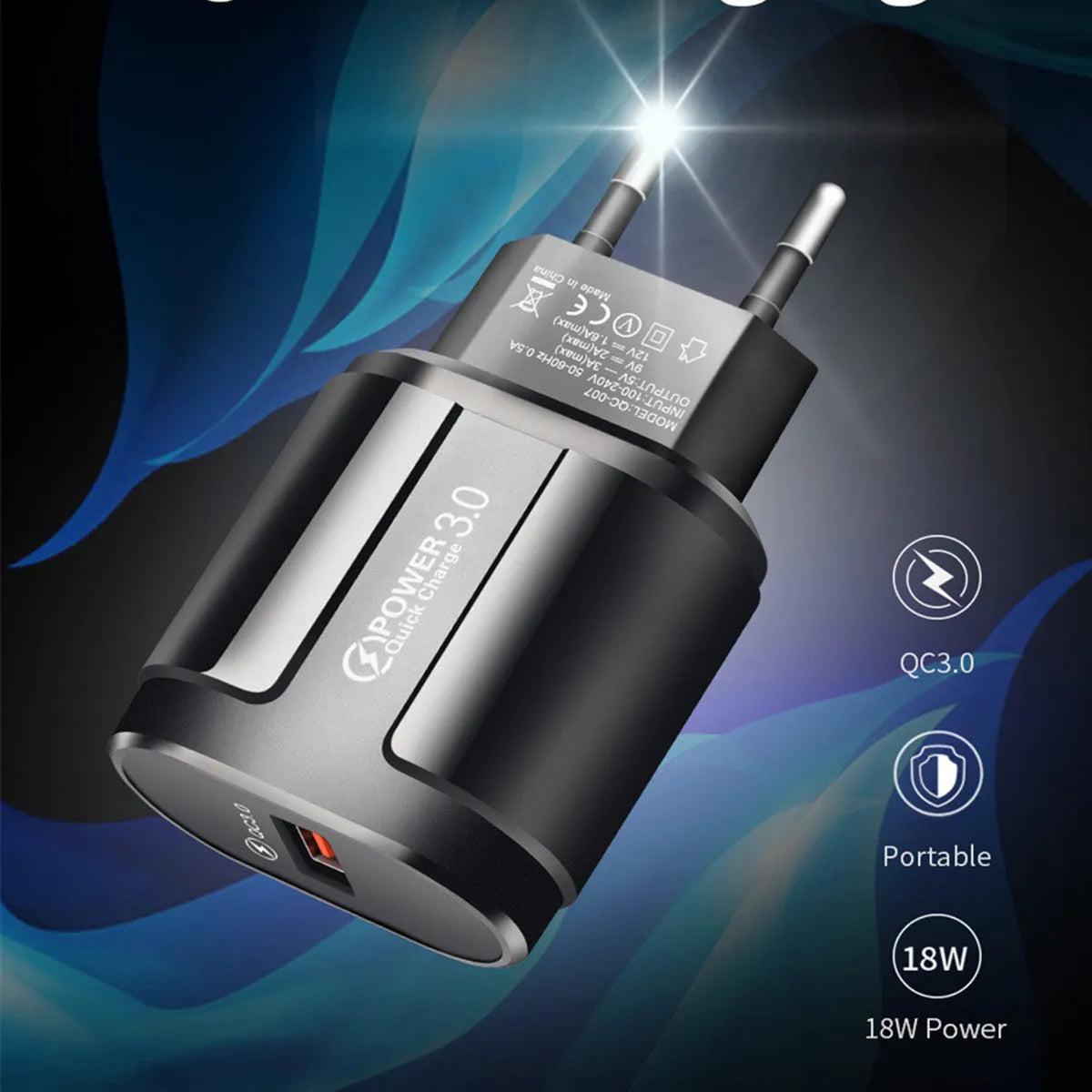 Compact USB mobile phone charger with universal voltage and multiple plug style options