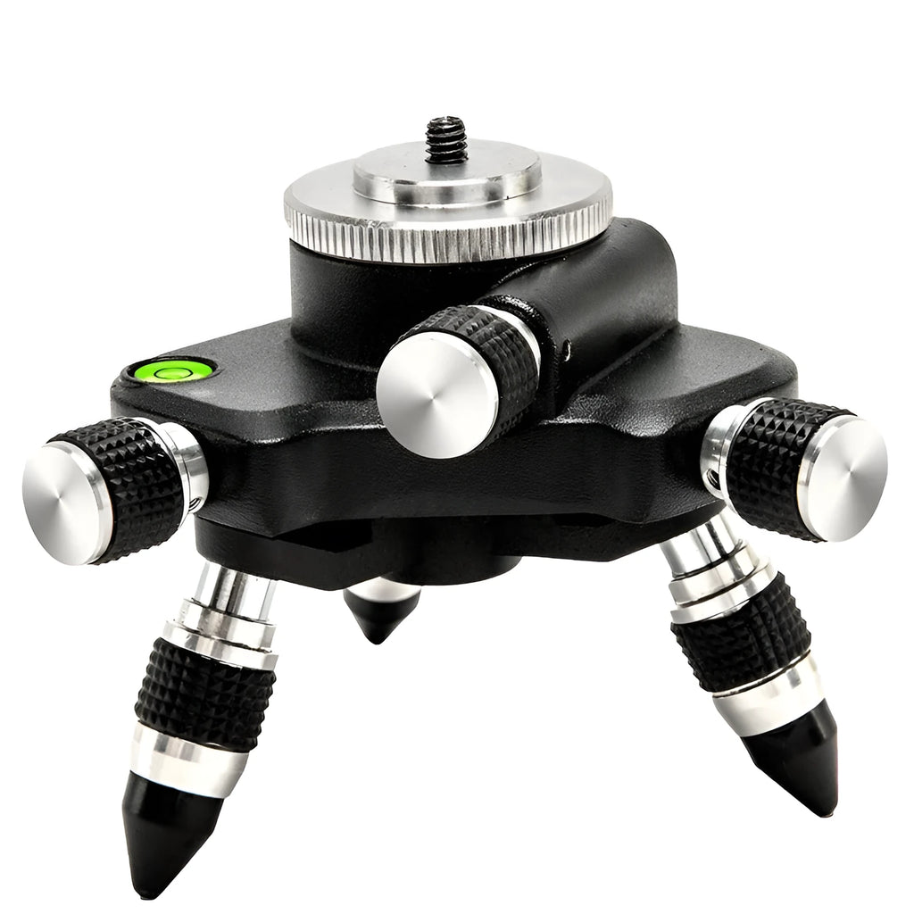 Black aluminium alloy base for a spirit level, showing 15cm by 12cm dimensions and mounting point.