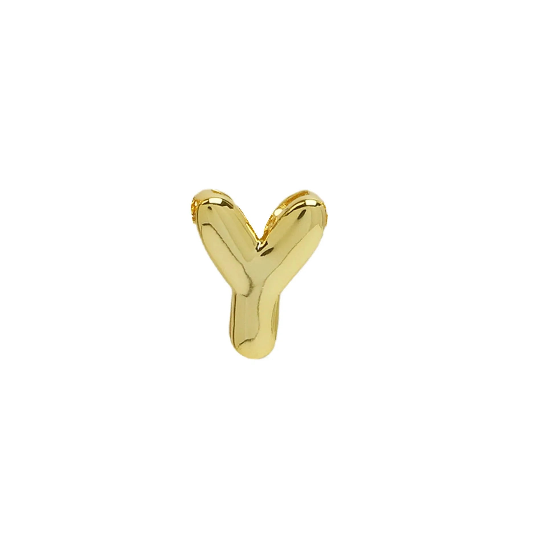 18k brass smooth surface bubble DIY letter bracelet with gold electroplated finish and letter pendant on white background