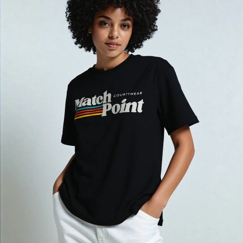 Black men's t-shirt with a 3D digital printed pattern, round neck, and short sleeves on a plain background.