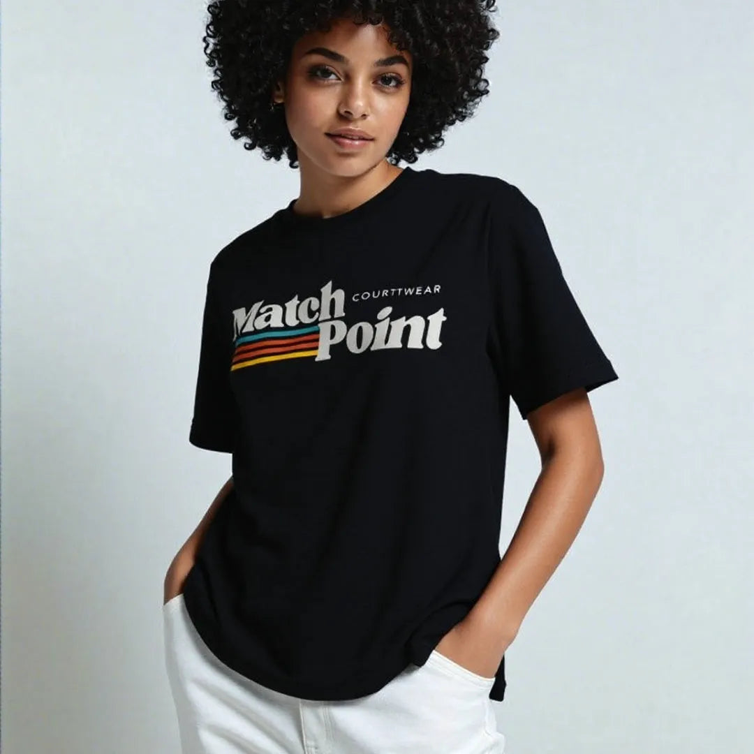Black men's t-shirt with a 3D digital printed pattern, round neck, and short sleeves on a plain background.