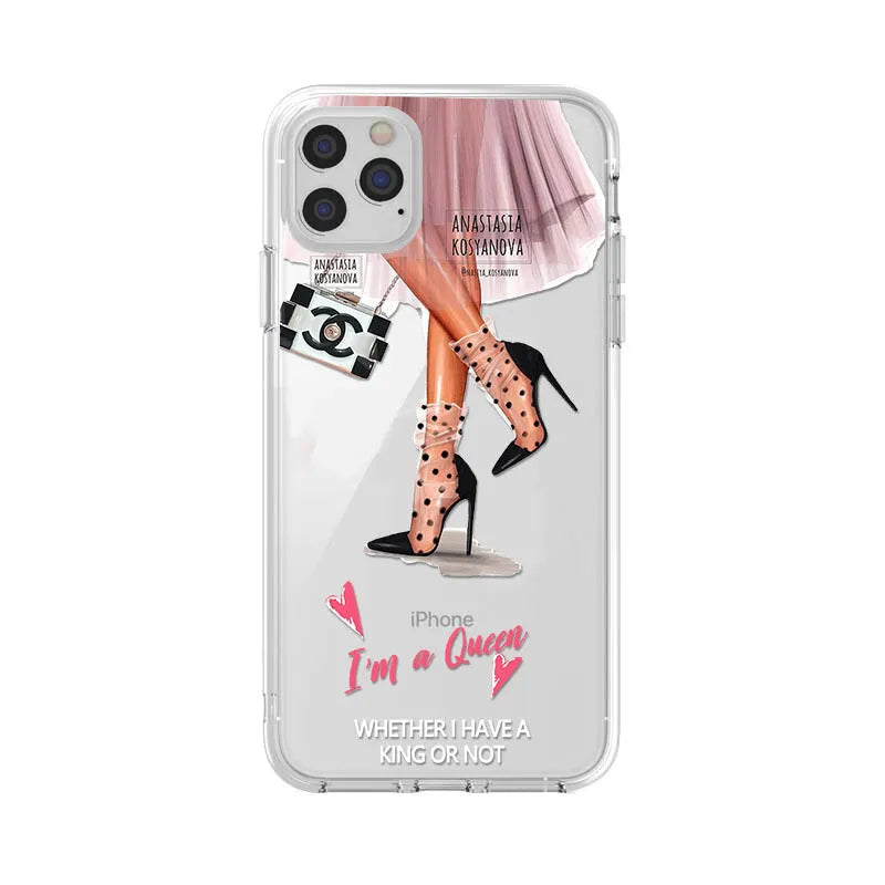 Women's painted TPU back cover phone case for iPhone XR and Samsung series in colour 40233.