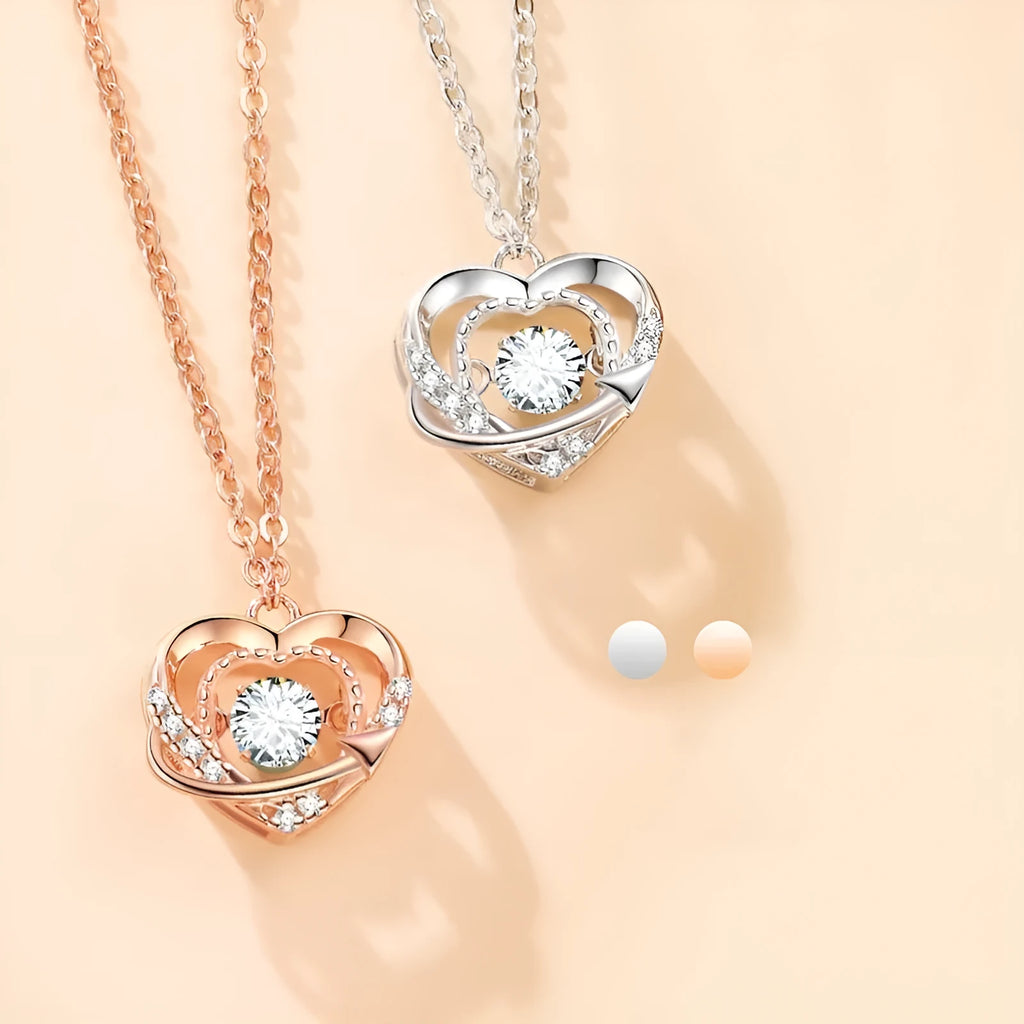 S925 sterling silver heart necklace with O chain, rose finish, on display
