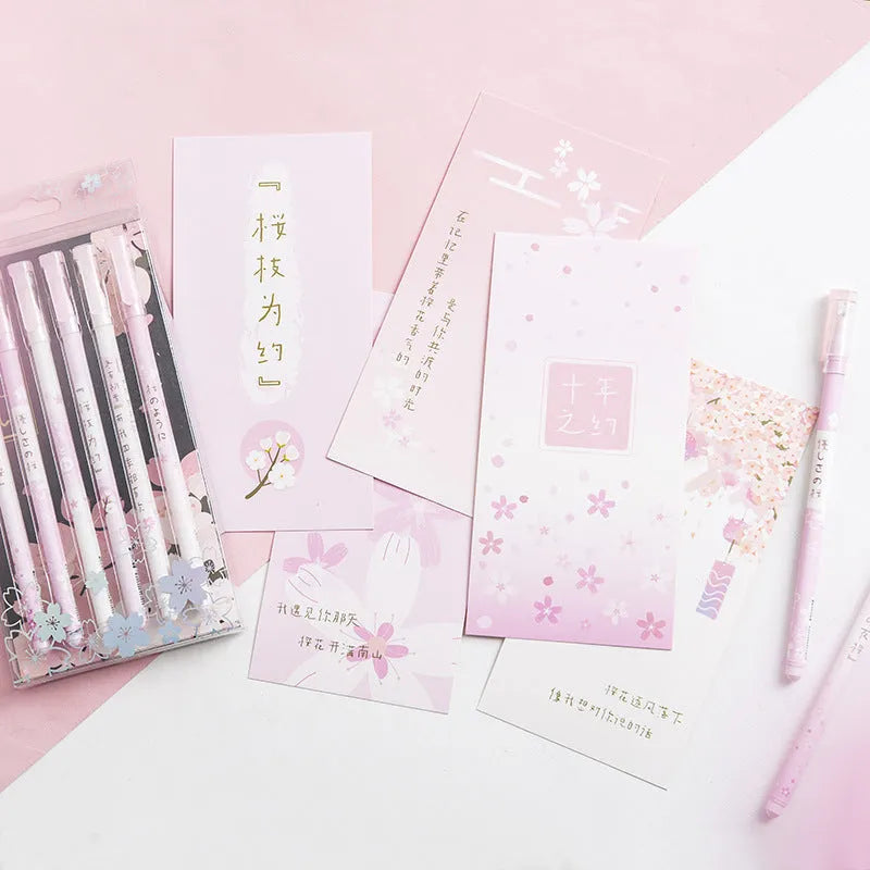 Creative Sakura gel pen set of six black pens with 0.5mm needle tube refill on white background