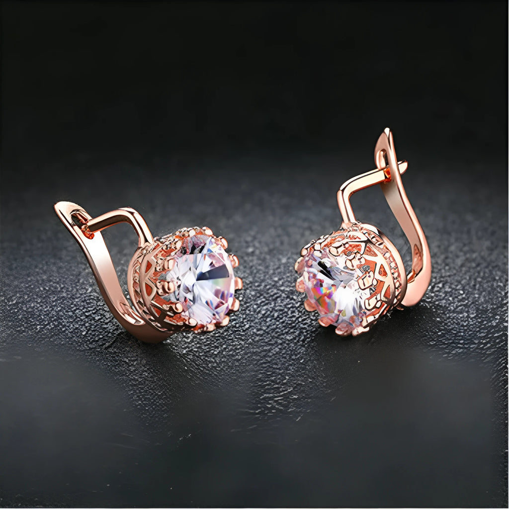 Korean retro crown ear clip earrings in rose gold or white gold colour with diamond-effect stones
