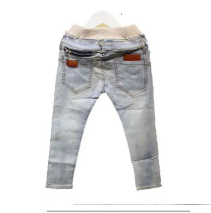 Boys striped harem trousers with elastic waistband in sanded denim fabric