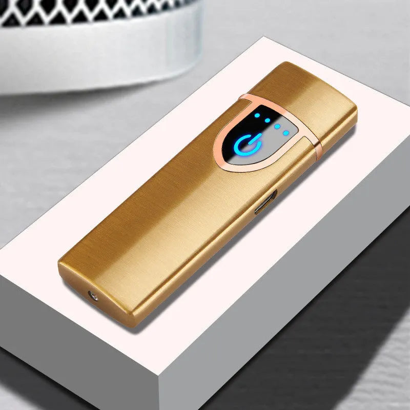 Creative fashion USB charging double arc lighter in zinc alloy, black colour, compact size 73x35x11mm