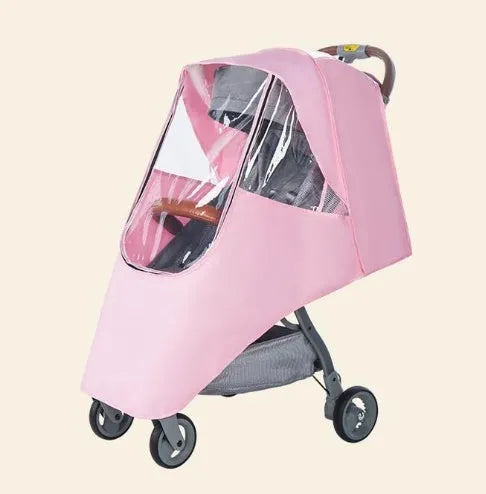 Universal baby stroller rain cover in grey showing nonslip handle and pedal.