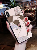 Rhinestone diamond mirror silicone phone case for Apple iPhone in gold or white