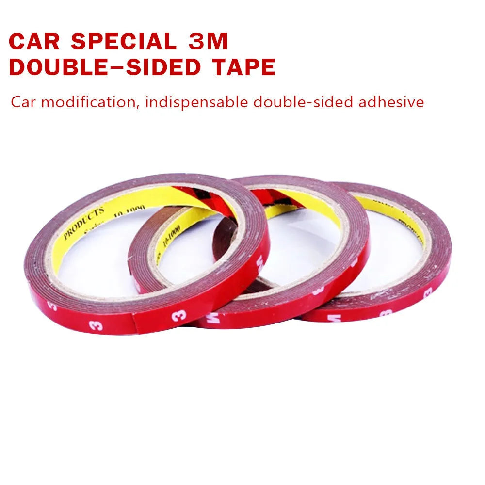 Red double sided adhesive M3 tape 0.6cm width acrylic foam on a car badge