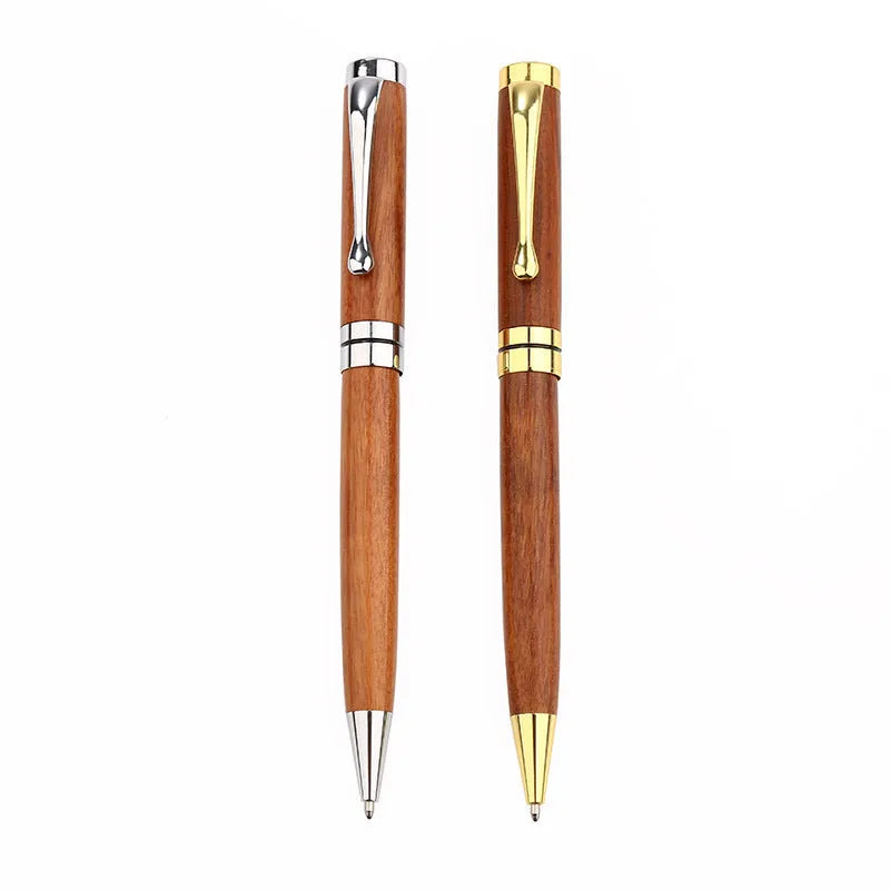 Wooden metal ballpoint pen with rosewood barrel on white background