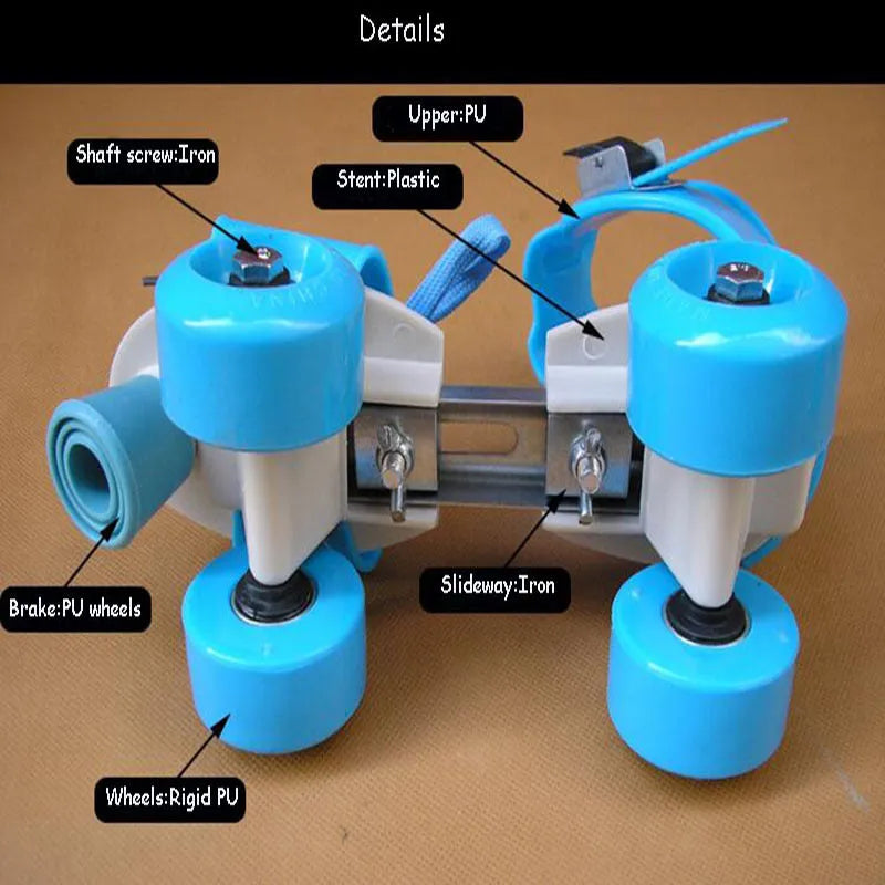 Double row adjustable roller skates for children with ABS frame and PUU wheels, blue colour