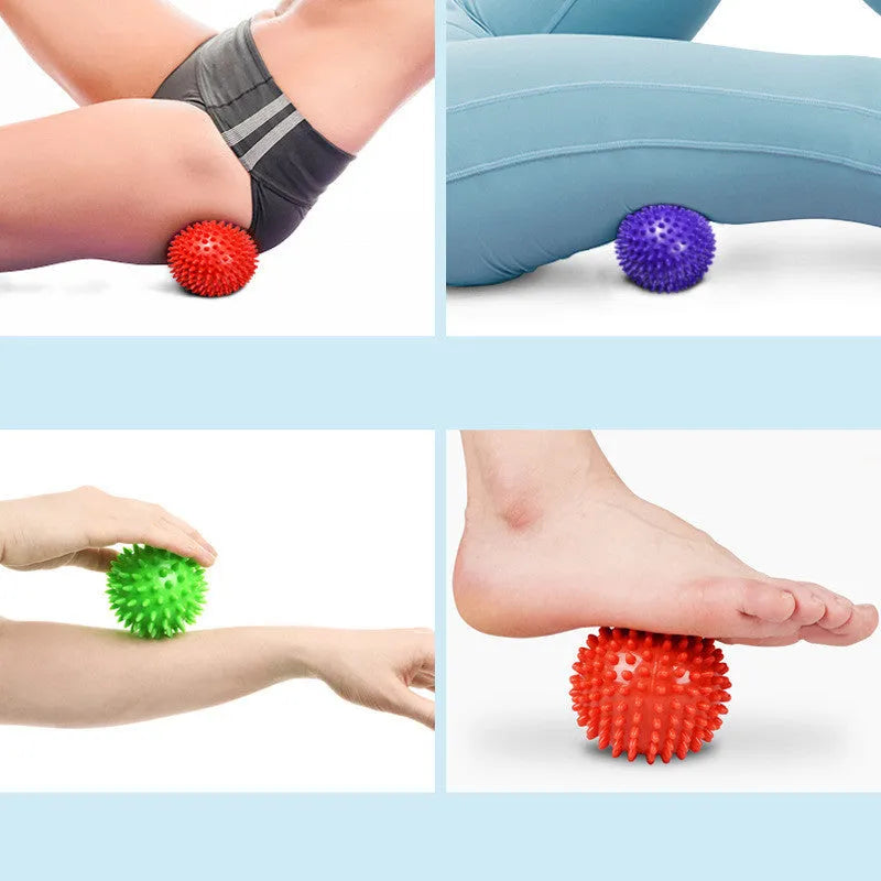 Fitness sports fascial point massage ball set with hard spikes, 7.5cm and 9cm, in dark purple and green
