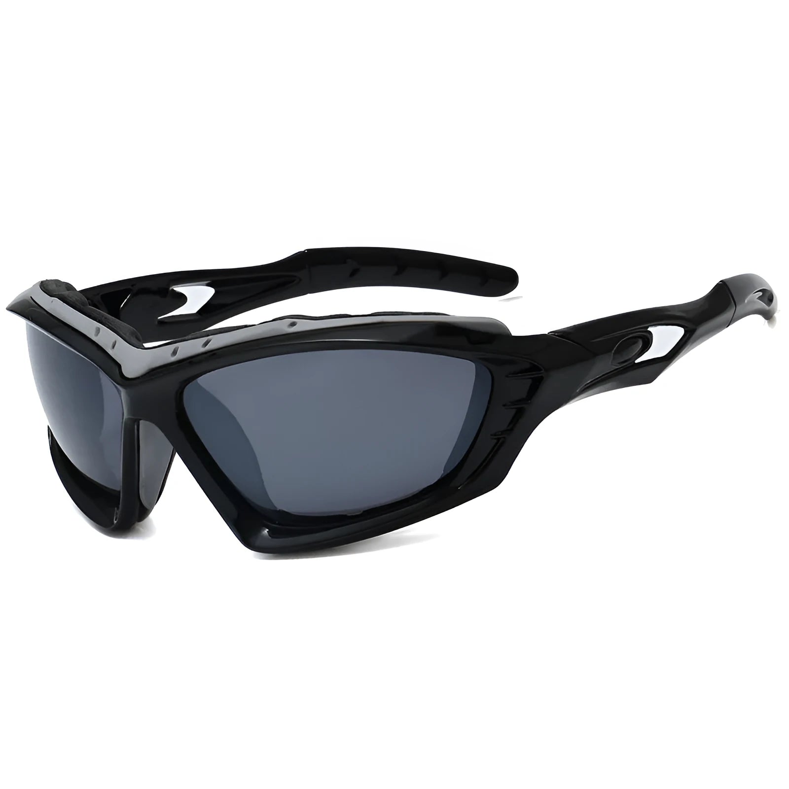 Cycling glasses with black PC frame and lens, stick sponge frame, UV400 protection, sports style for men
