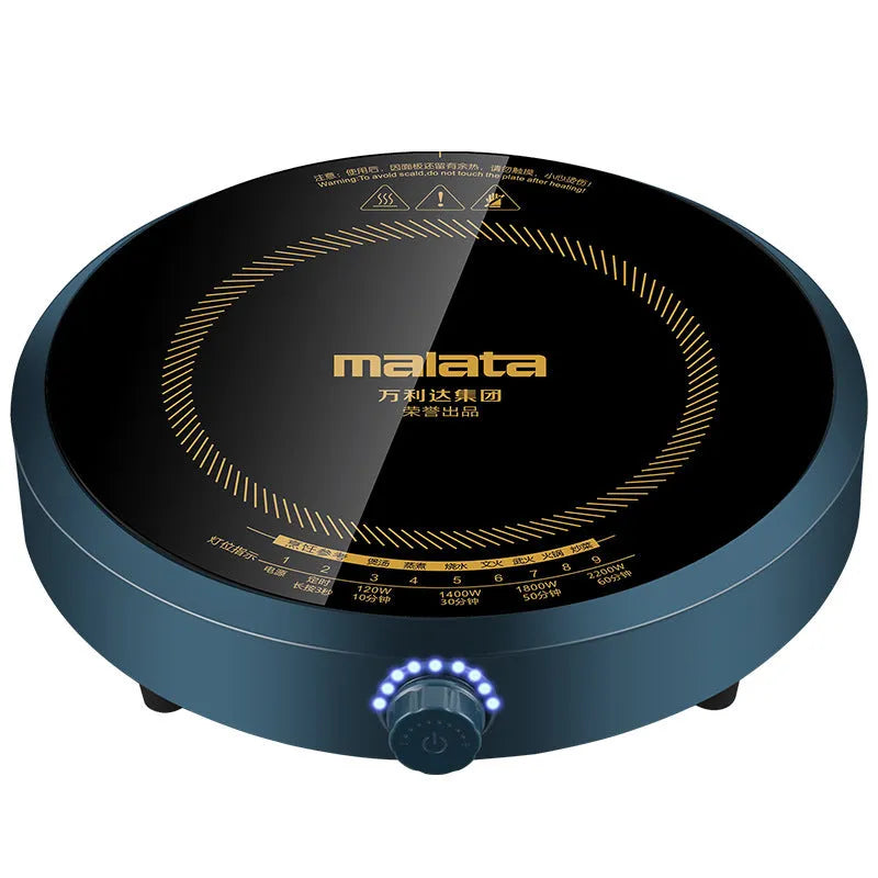 Induction cooker with circular cooking surface and knob control
