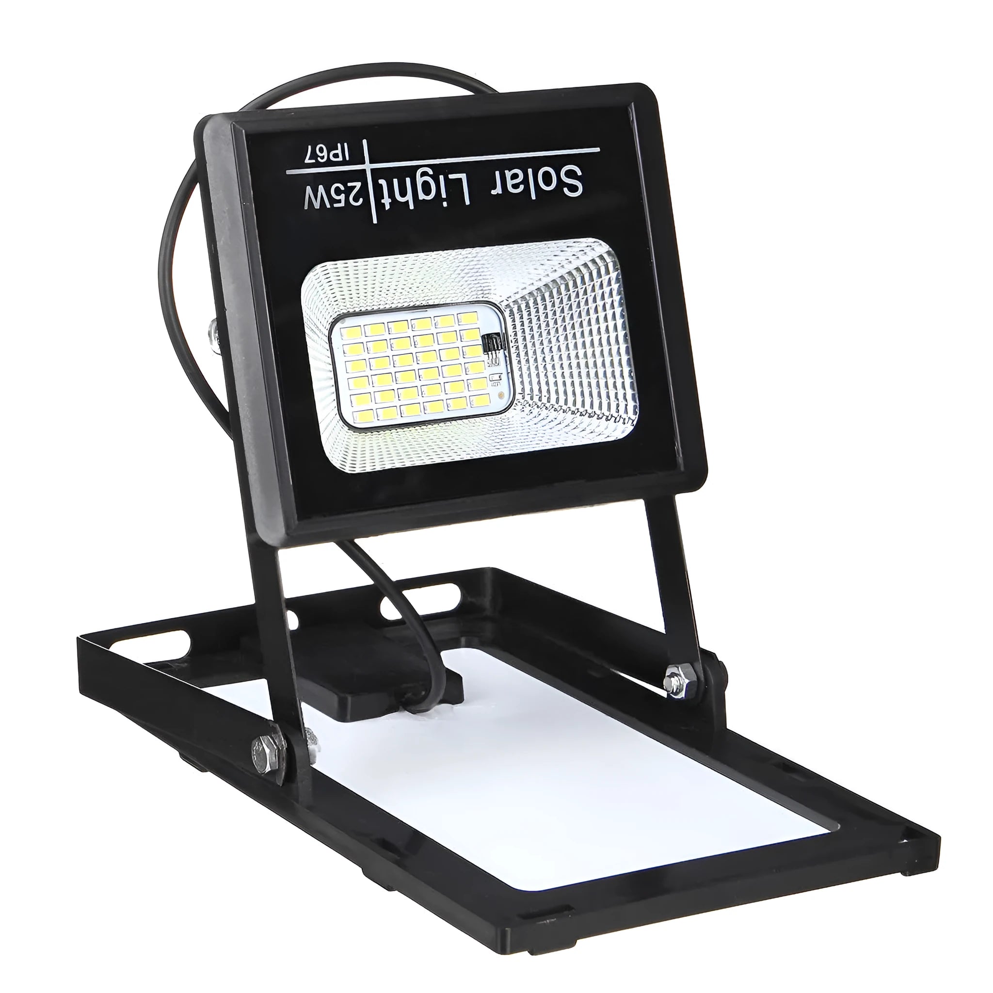 Solar wall lamp in black with remote control, plastic shell and toughened glass, 10W/25W options
