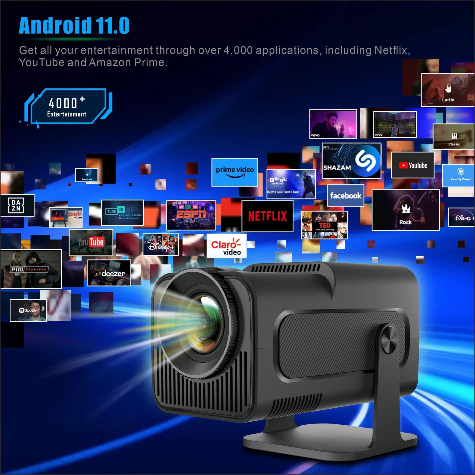 HY320 Android small HD smart projector 1080p with PTZ bracket and remote control