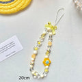 Plastic resin beaded mobile phone lanyard with flower beads in yellow