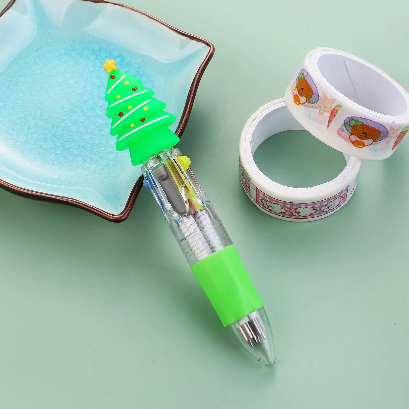Christmas four-colour press ballpoint pen with festive designs, 11cm compact size