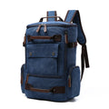 Men's vintage canvas backpack with laptop compartment in khaki, zipper closure, and leather pull tabs