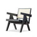 Mid-ancient solid wood rattan leisure chair in ash black finish for balcony or living room