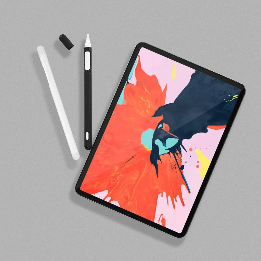 Silicone protective cover set for Apple Pencil 2 in peppermint green with storage case, showing non-slip grip design and magnetic charging compatibility