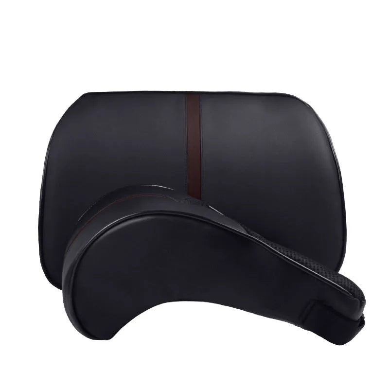 Leather car cushion with memory foam filling as headrest or lumbar support pillow