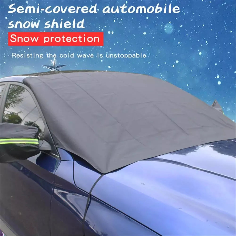 Car windshield snow cover 210x120cm waterproof polyester taffeta black silver with reflective bar and magnets