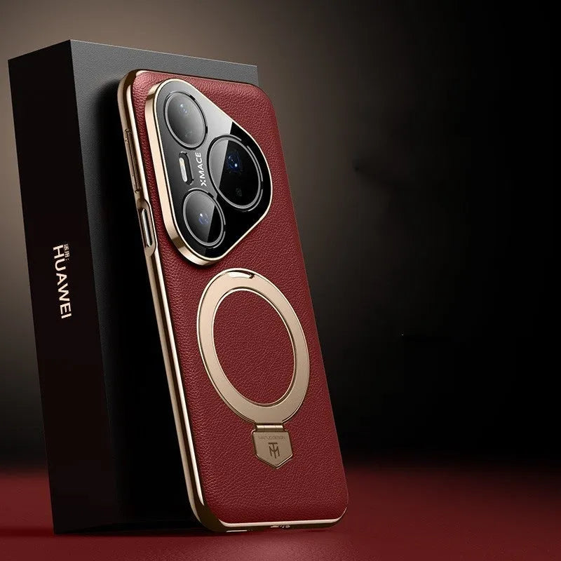 Magnetic rotating bracket phone case for Huawei Pura70 with frosted feilin finish in Camlet White