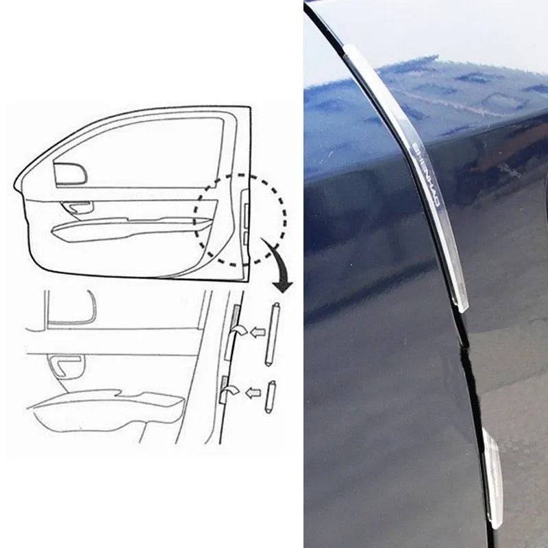8-piece car door guard set with U-channel trim in black and transparent, long edge 135mm and short edge 65mm