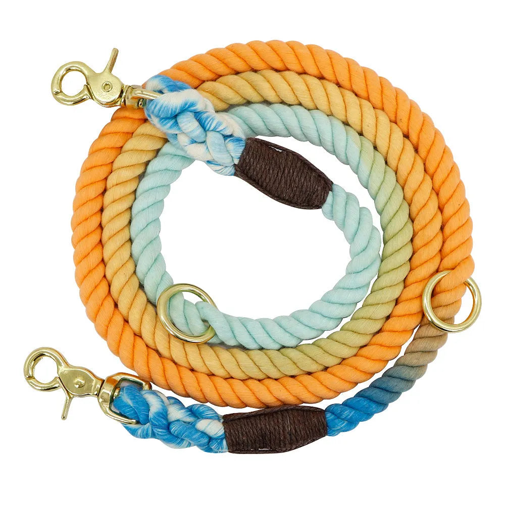 Gradient colour dog collar and leash set 180cm nylon rope metal chain pink