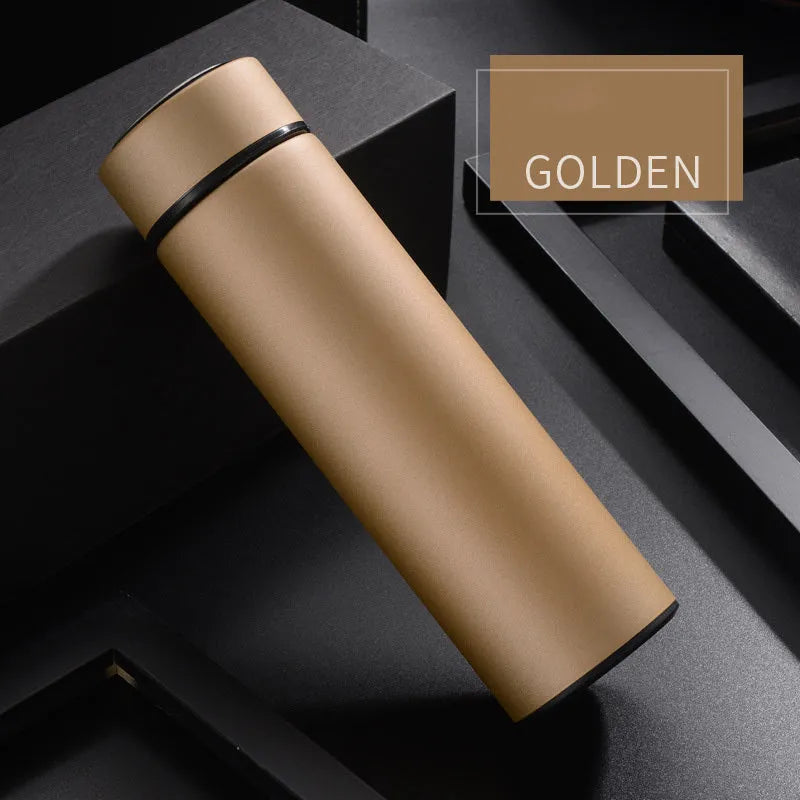 450ml stainless steel water bottle with double wall vacuum insulation in black, red, gold, or blue colours