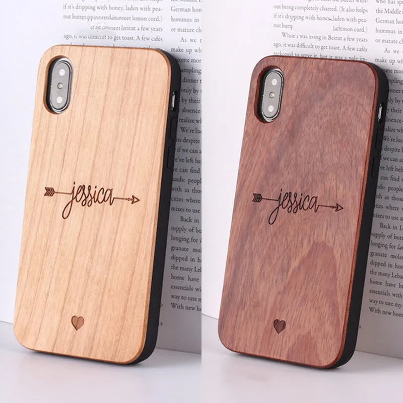 Wooden iPhone case with TPU and metal back cover in Brown and Rosewood for Apple models