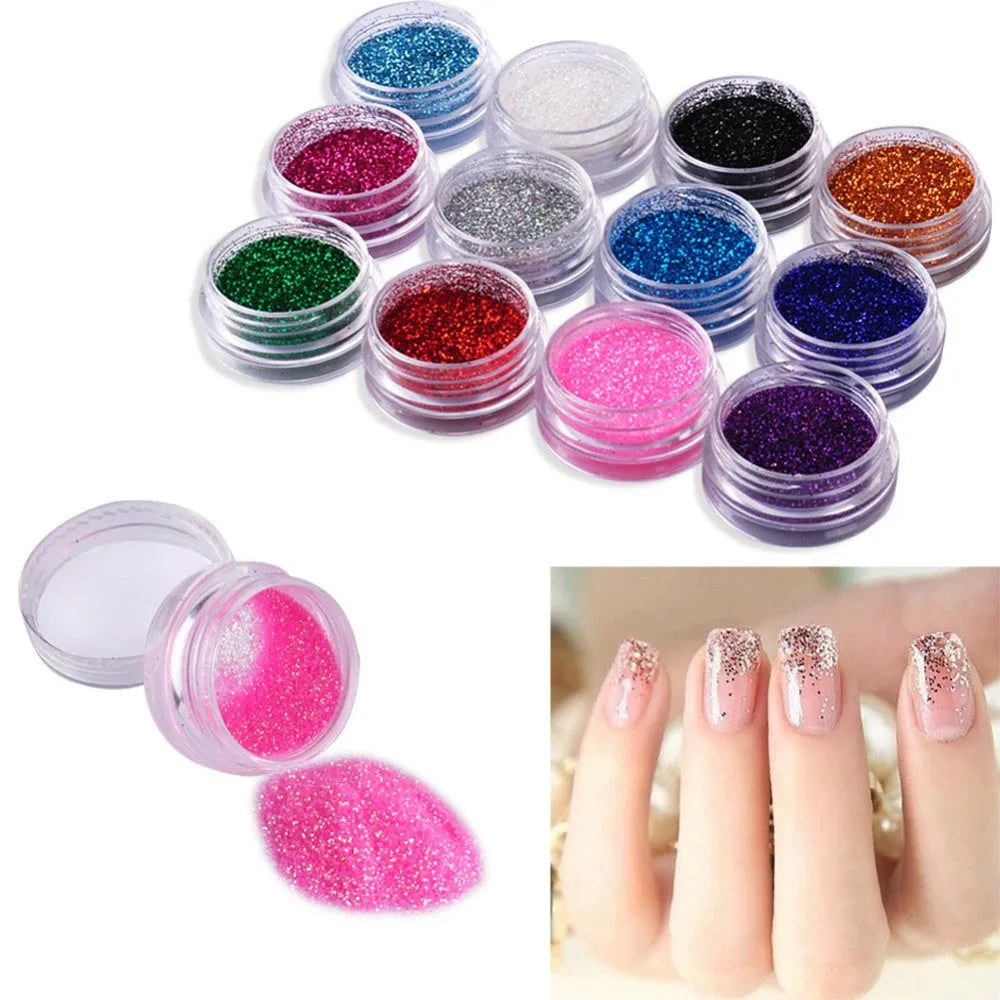 24-colour 3D nail art glitter set in clear box, 128.5g total weight