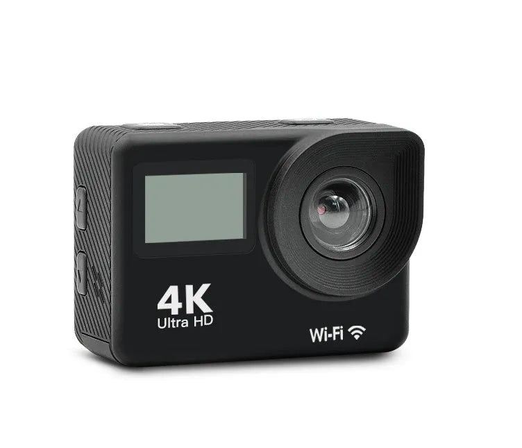 4K HD dual screen WiFi sports camera with remote control, waterproof to 30 metres, black and silver models