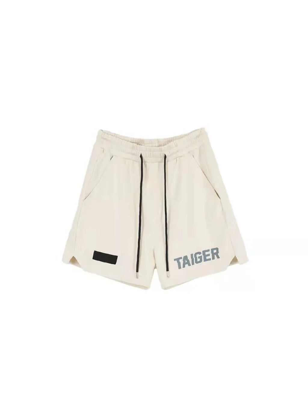 Loose men's side zipper shorts in khaki for fitness exercise running cotton blend moisture absorption