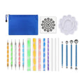 Pottery tool set with acrylic ribs and stainless steel loop tools inside a blue zippered pen bag.