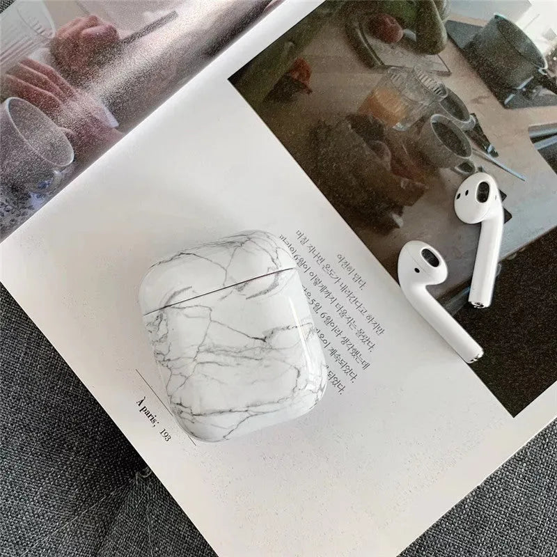 White marble hard PC protective case for Apple AirPods 1 and 2 charging case