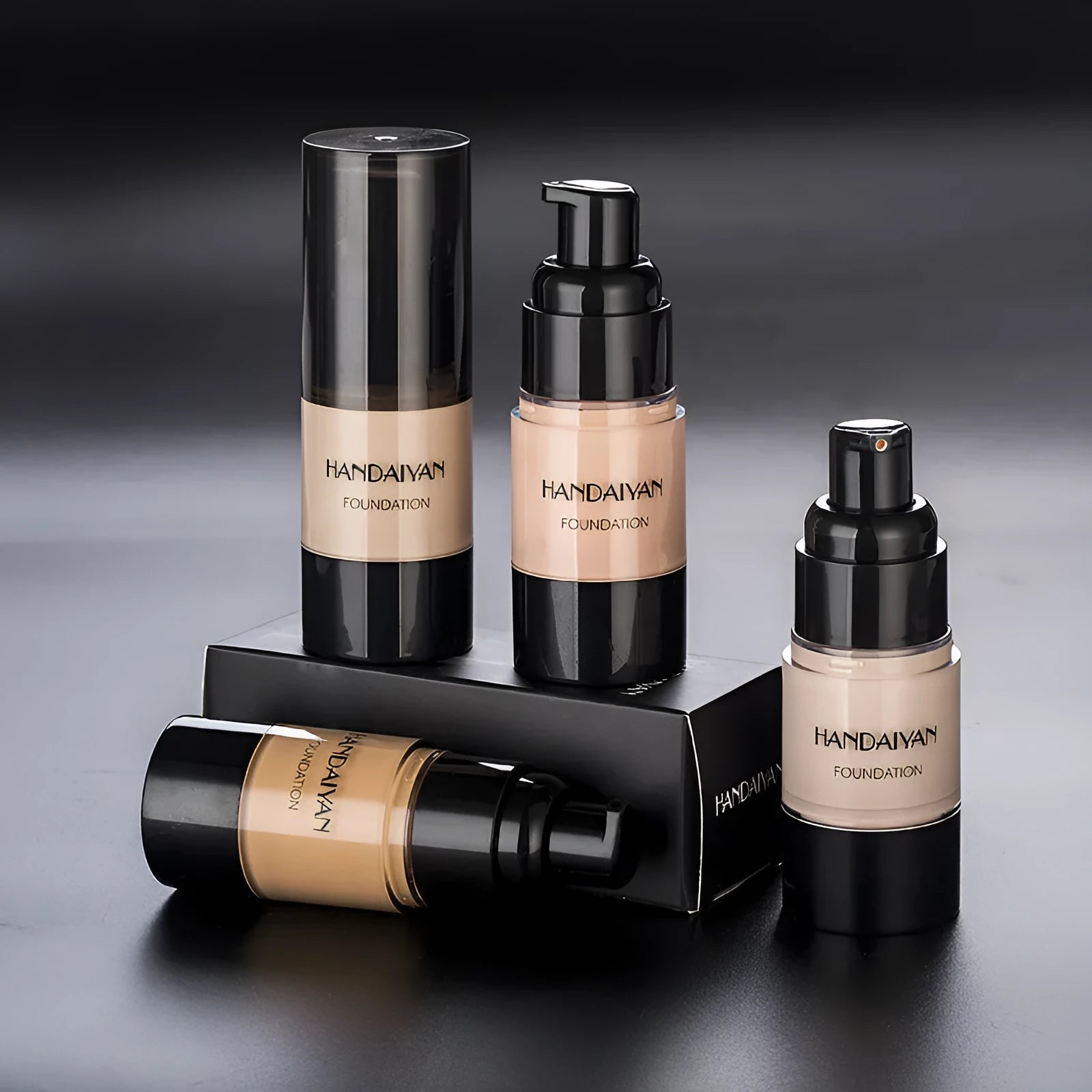 HANDAIYAN full cover liquid foundation bottle with waterproof and moisturising formula in eight colour options for dark skin