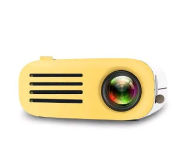 YG200 mini LED pocket projector with USB and HDMI ports, black casing, and optional battery pack