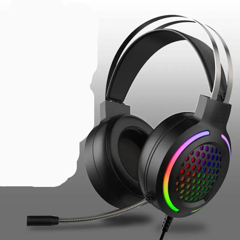M12 USB gaming headset with RGB lighting on ear cups, shown in black colour