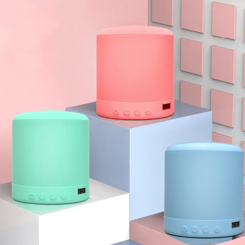 A11 wireless subwoofer speaker in black, pink, blue or green colour options showing compact design