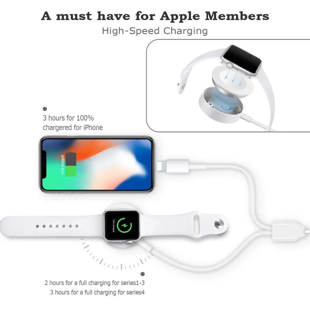 White two-in-one wireless watch charger with USB interface