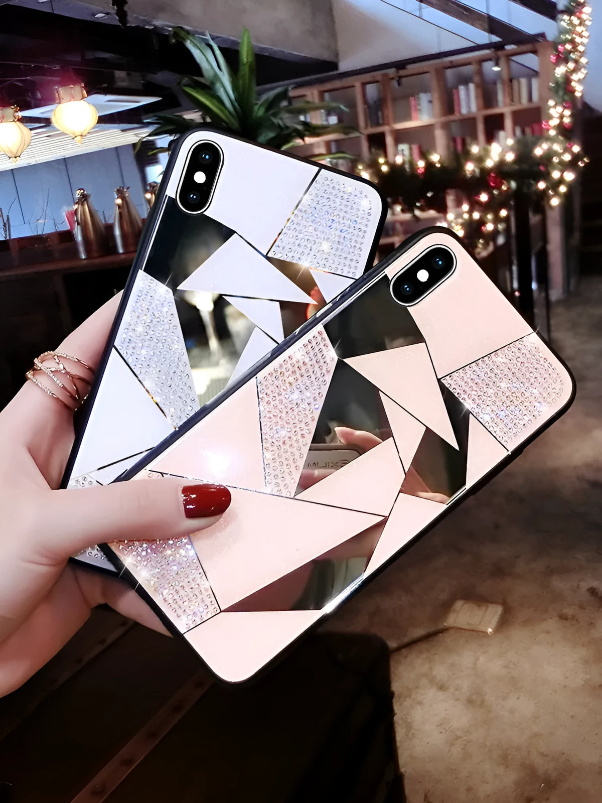 Rhinestone diamond mirror silicone phone case for Apple iPhone in gold or white