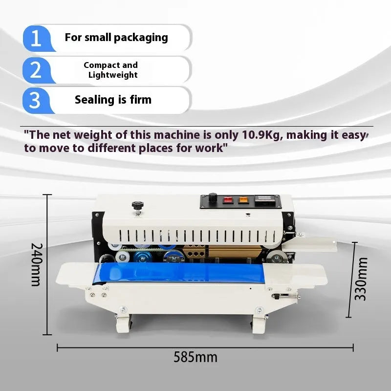 Compact handheld heat sealing machine with integrated steel date stamp for printing on plastic bags